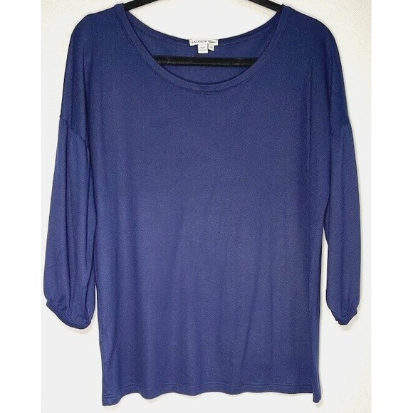Tops - Lacoste Blouse Women Size 42 Navy Crew Neck Puffed 3/4 Sleeve Gator Logo Casual